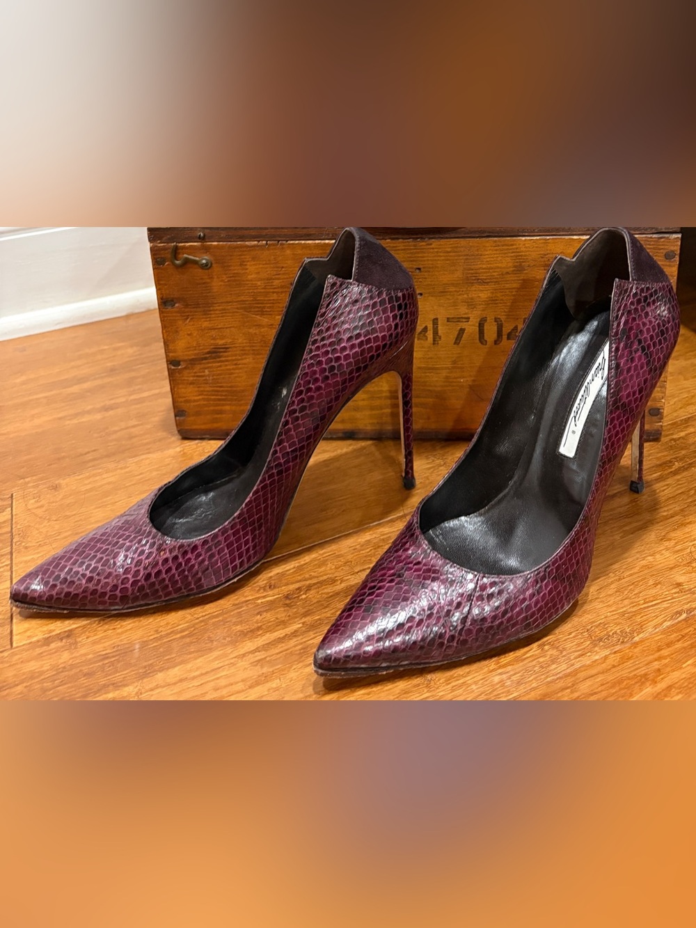 Brian Atwood Heels Burgundy Snake Skin Pointed-Toe Stiletto Heel Pumps 40/10